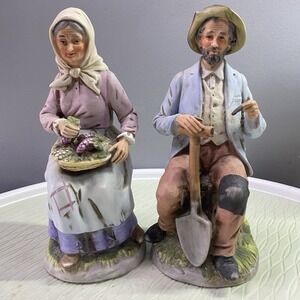 HOMCO-Farmer With a Shovel AND farmers Wife with Fruit Basket-Vintage‎ 8" Tall